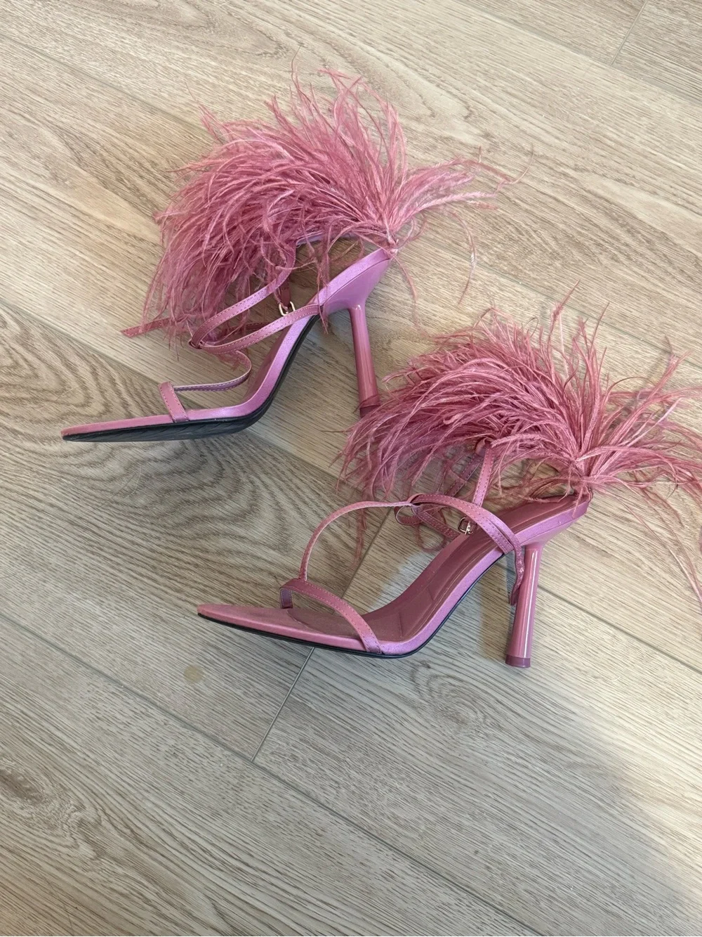 Zara Fuchsia Feathered Strap High Heel Sandals - Picture 3 of 6
